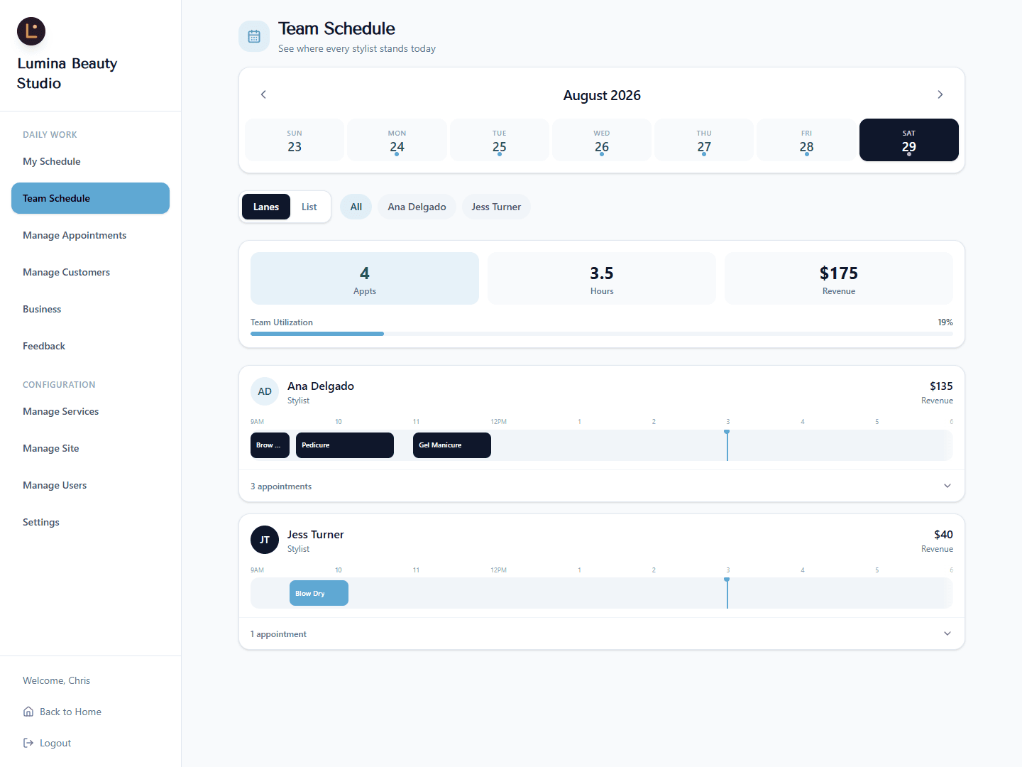 Team schedule — the whole team's calendar in one view