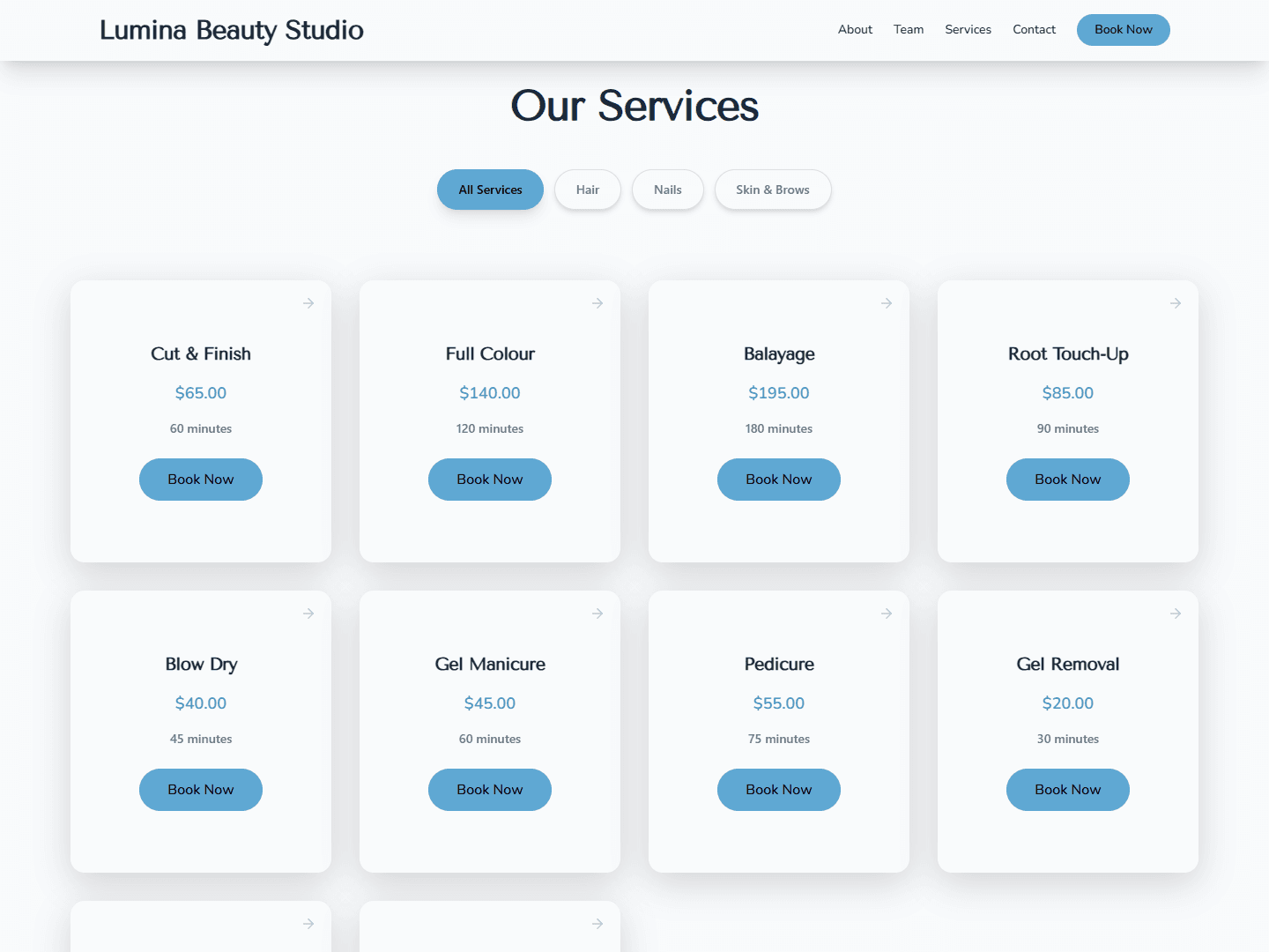 Lumina Beauty Studio — online booking page powered by Salon Studio